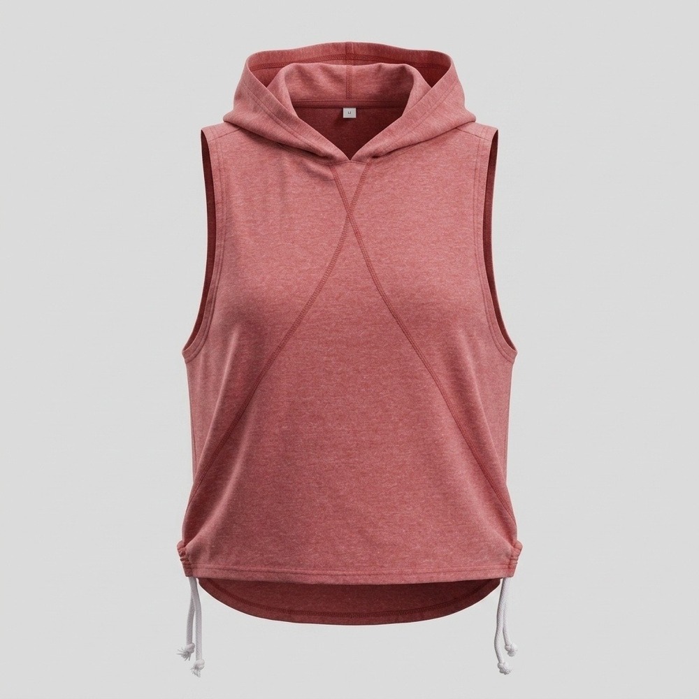 True Rock Sleeveless Hoodie Womens Medium Drawstring Hem Heather Red Solid